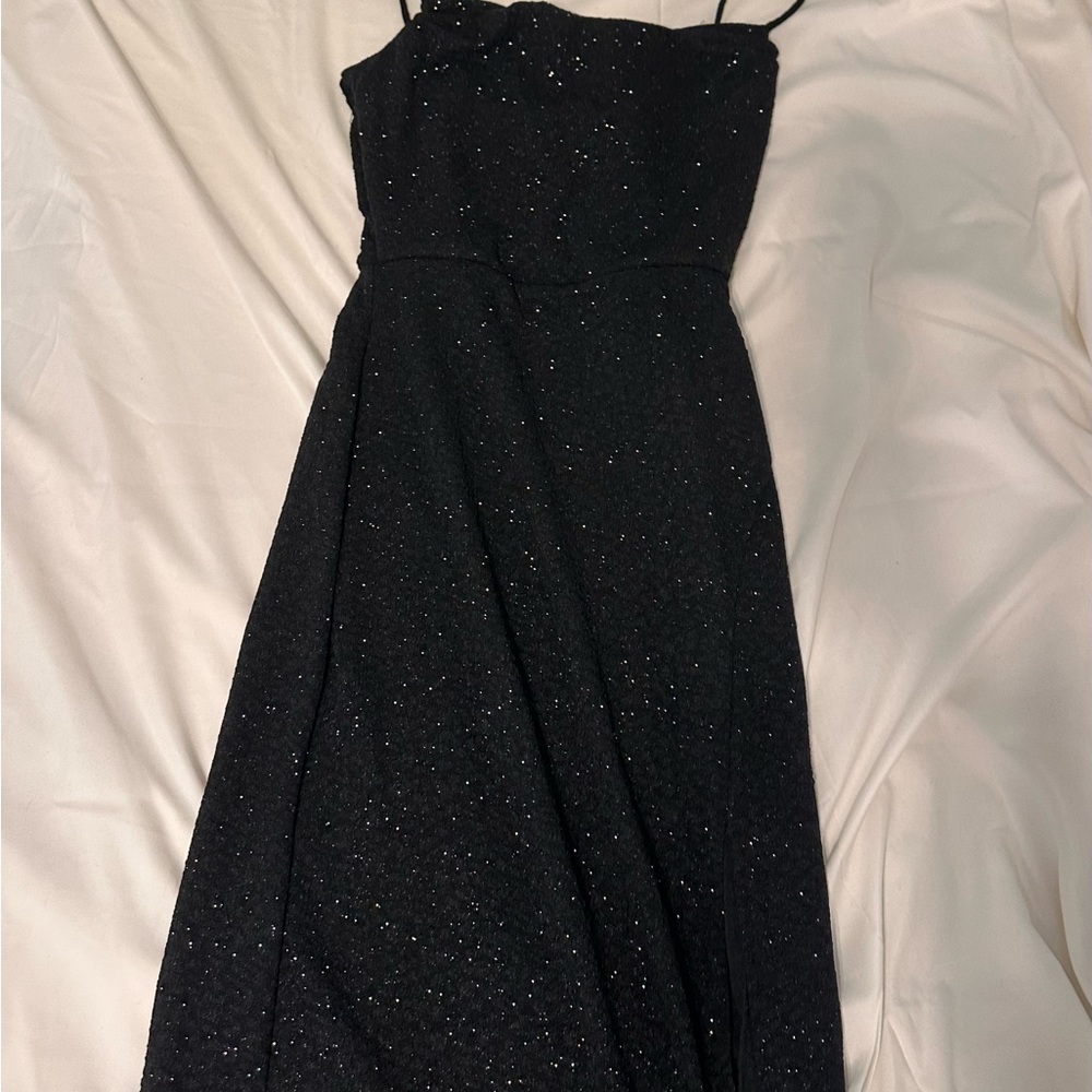 Windsor Black Sparkle Cowl Midi Slip Dress - Picture 2 of 3